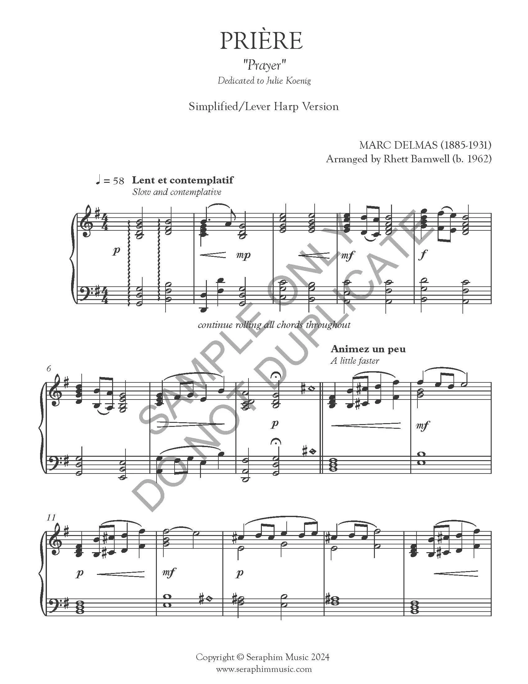 Prière (Prayer) by Marc Delmas arr. by Rhett Barnwell - PDF